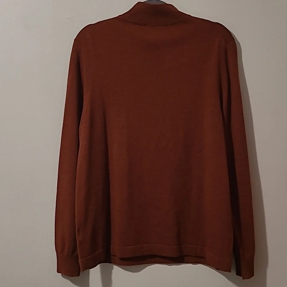 JoS A Bank Traveler Men's L Rust Merino wool Sweater Qtr zip Henley quiet luxury